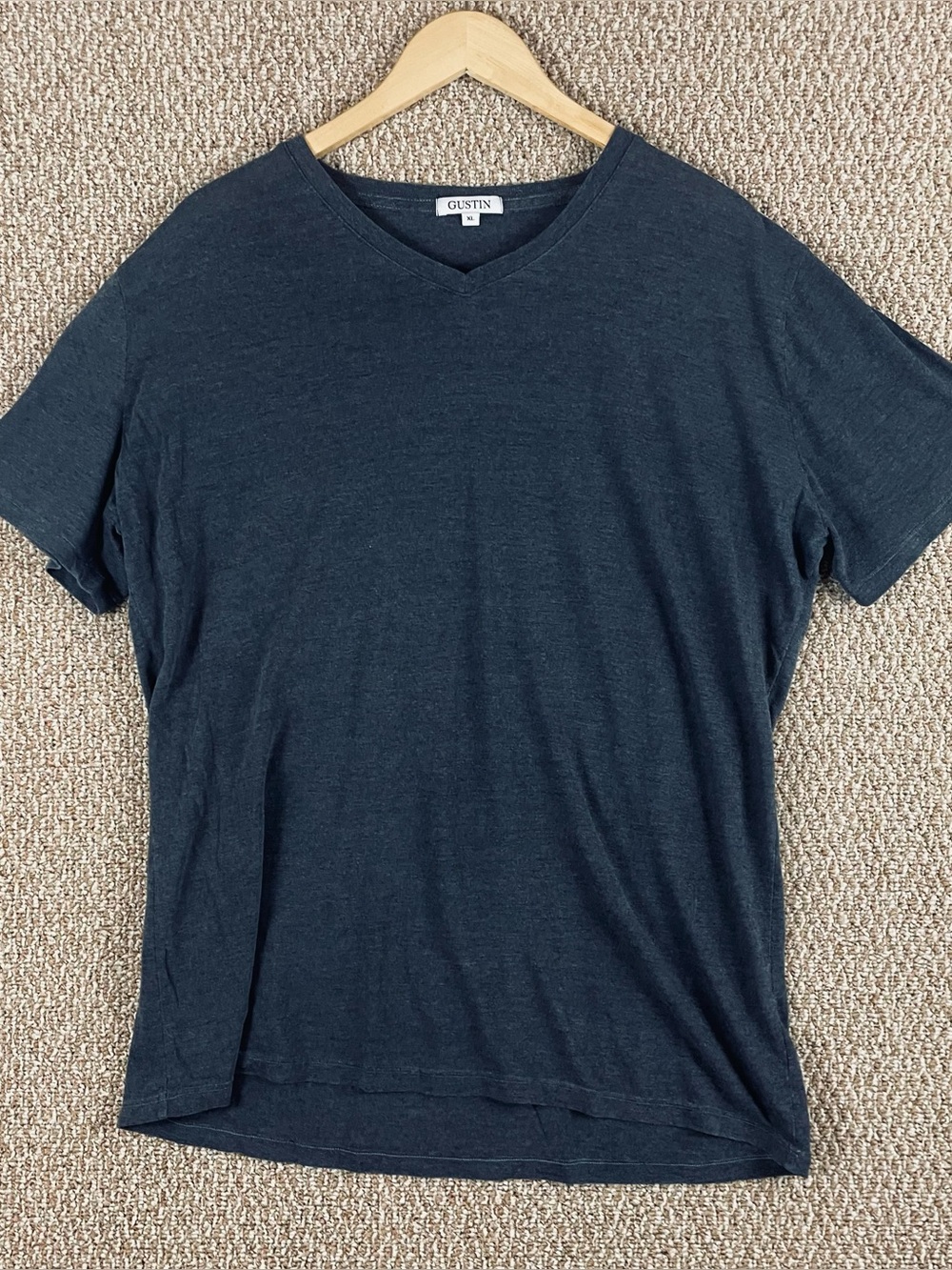Gustin Shirt Men's XL Blue Cotton V Neck Short Sleeve Cotton USA T262